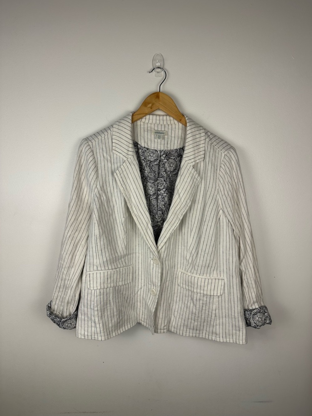 Sundance Pinstripe Linen Blend Blazer Jacket‎ White Black Women’s XXLarge